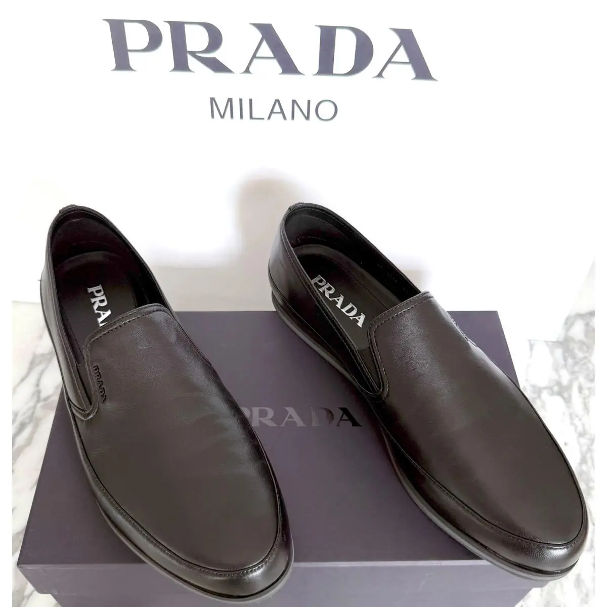 4D3224 Black Soft Leather Loafers Shoes - - US 8 UK 7 by Prada