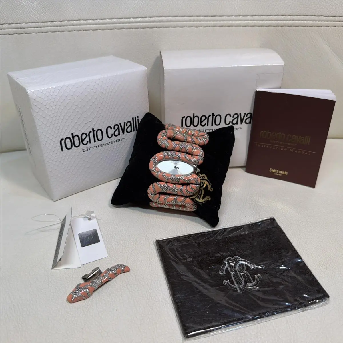 Cleopatra Snake Women`s Wristwatch Pink Silver Quartz Rare by Roberto Cavalli
