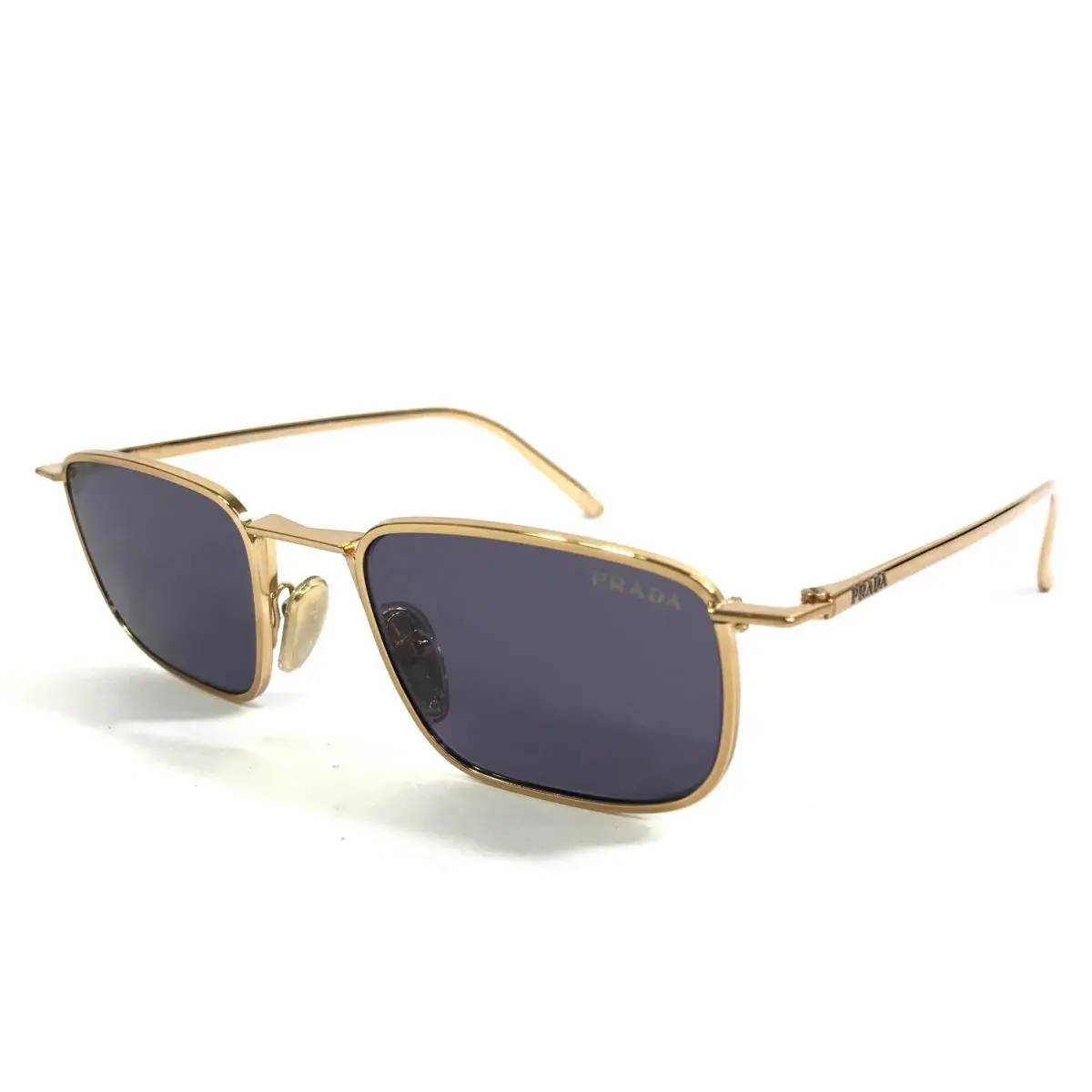 Prada Sunglasses SPRD52 7OE-70W Brass Gold Rectangle Frames with Purple Lenses