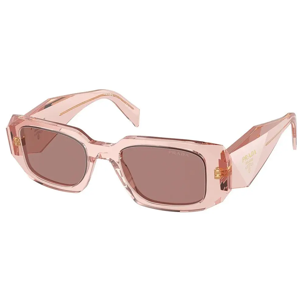 PR 17WS 19Q10D Transparent Peach Plastic Rectangle Sunglasses Brown Lens by Prada