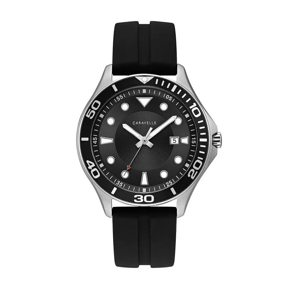 Men`s Bulova Caravelle Black Dial Black Silicone Band Model 43B154
