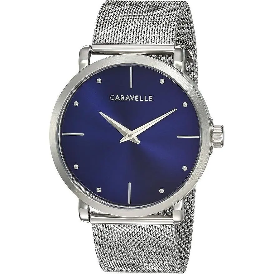 Caravella by Bulova Men`s Dress Blue Dial Silver Mesh Bracelet Watch 43A149