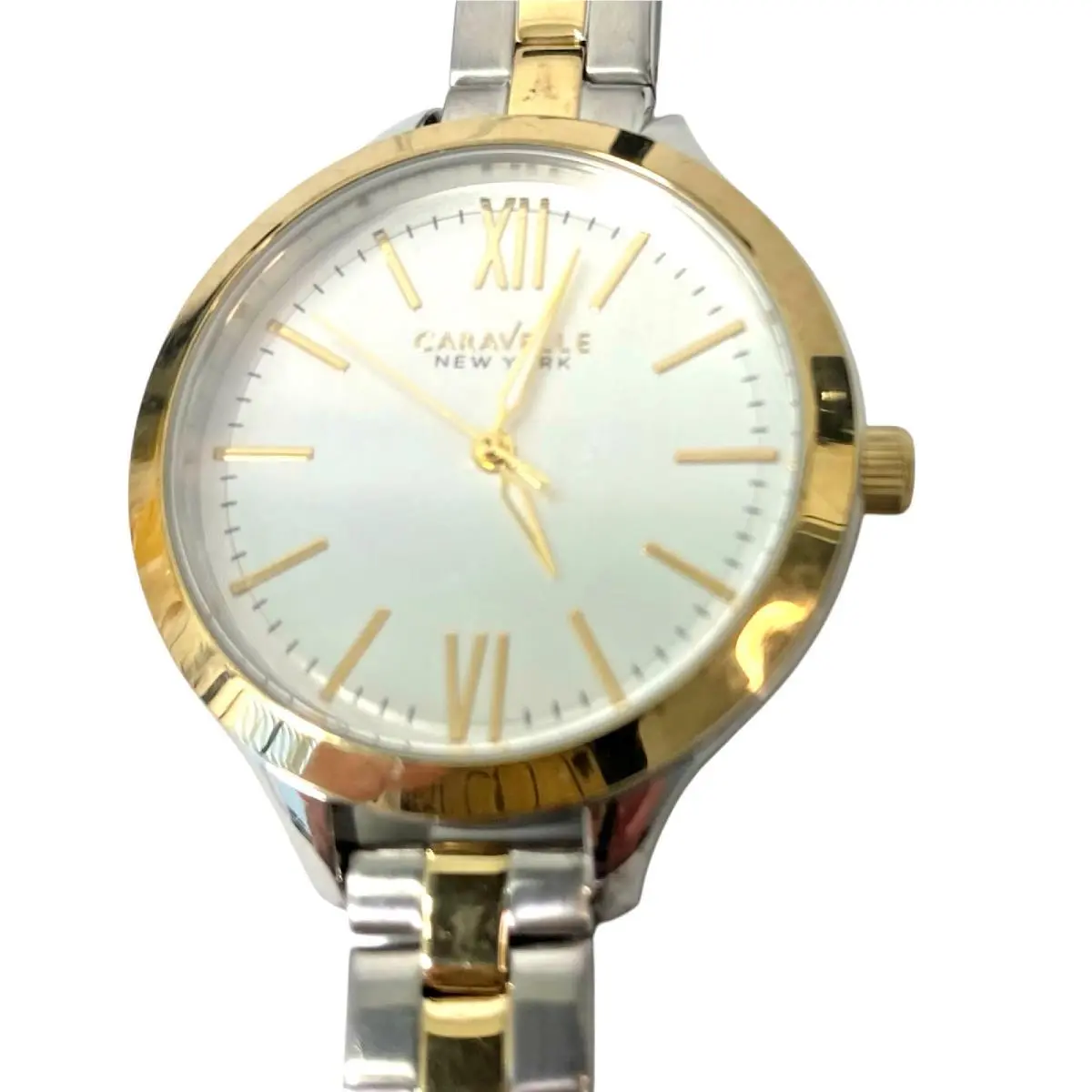 York Ladies Silver Dial Two Tone Stainless Steel Watch 45L139 by Caravelle