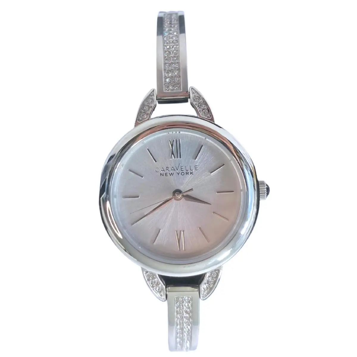 NY Ladies Watch 43L200 Silver Crystal Bangle Quartz Battery by Caravelle