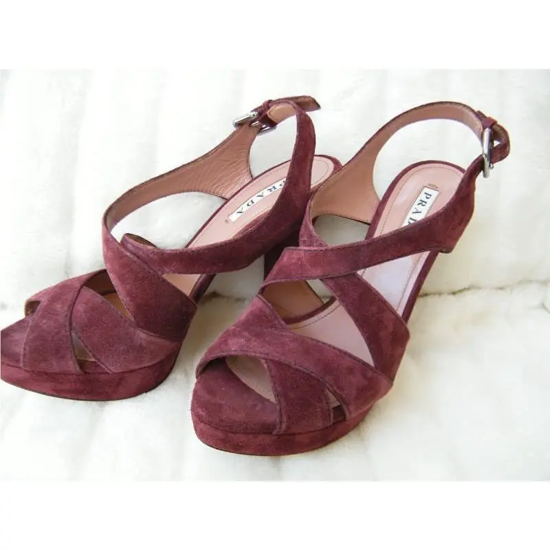Shoes Sandals Heels Platform 39.5 9.5 Purple Suede by Prada