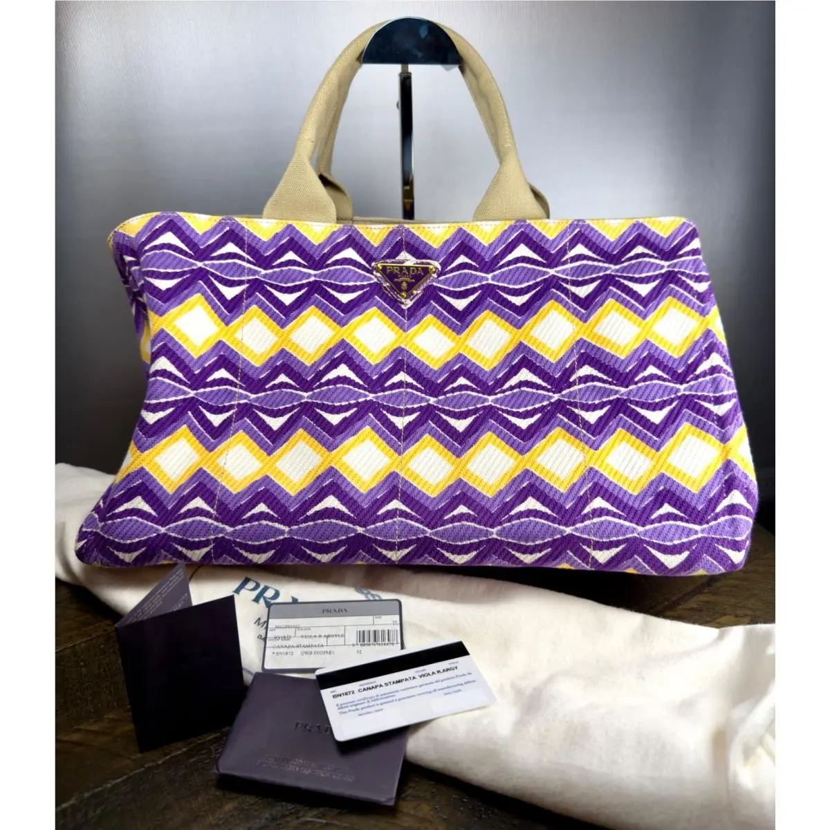 Milano Canapa Stampata Chevron Canvas Large Tote Bag BN1872 by Prada