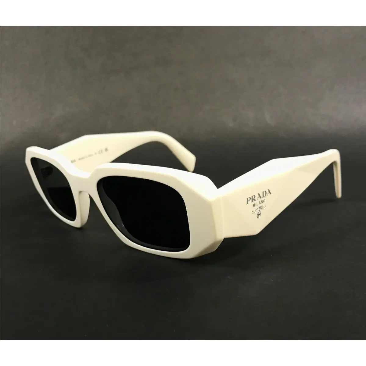 Sunglasses SPR17W 142-5S0 Polished White Square Frames w/ Dark Gray Lenses by Prada