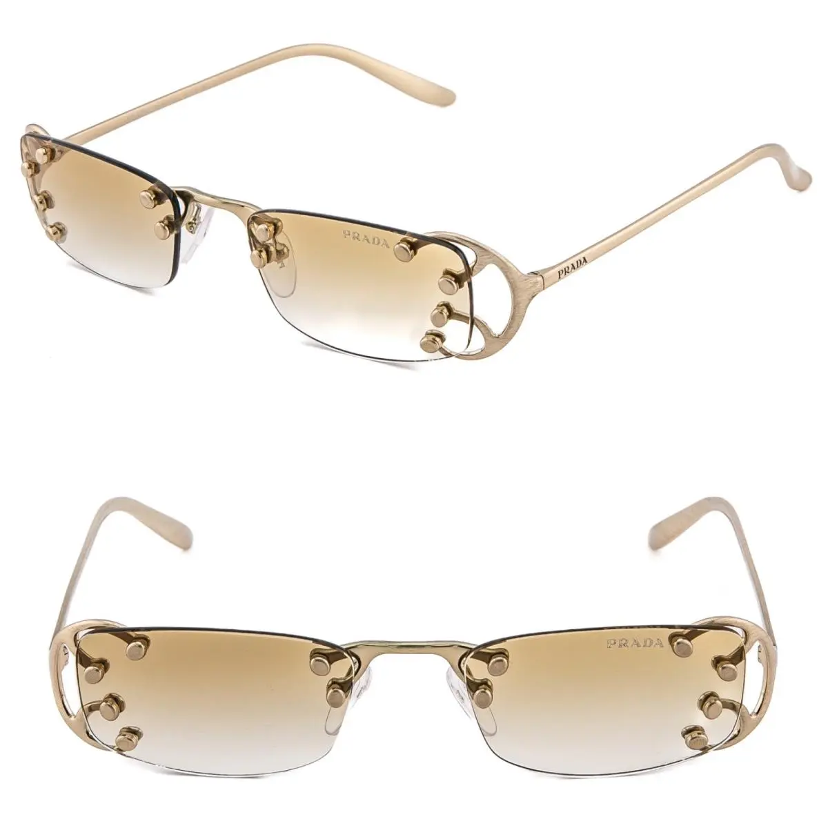 Symbole Brushed Gold Brown Rimless Logo PRC57S C57 Unisex Sunglass C57S by Prada