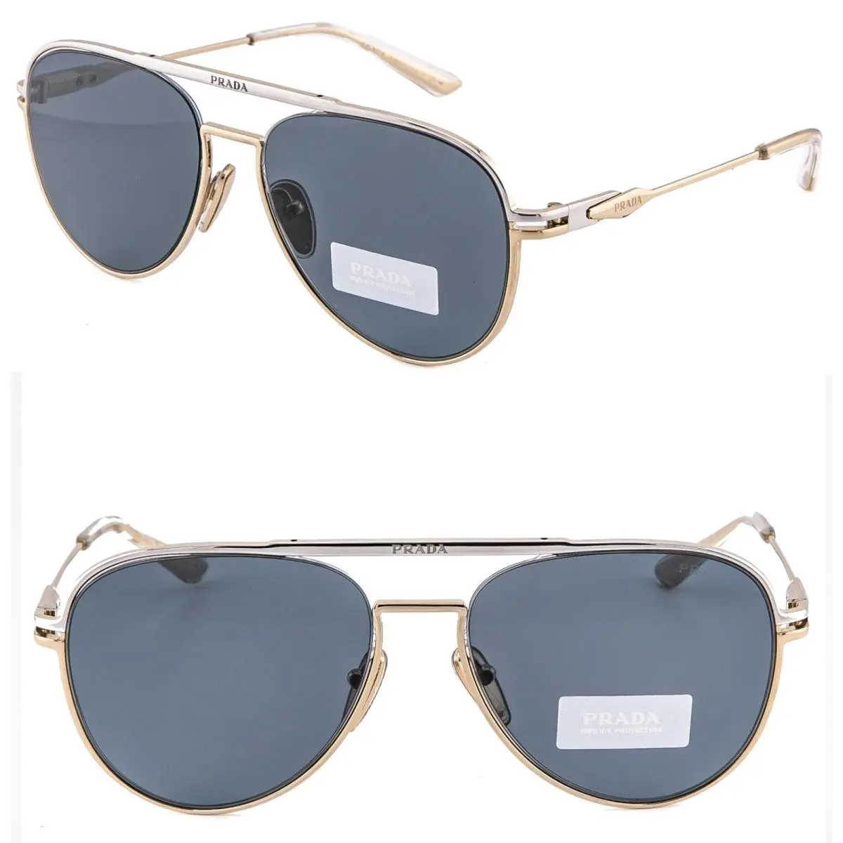 Silver Gold Blue Metal Logo Aviator PR54ZS 54Z Unisex Sunglass 54ZSS by Prada