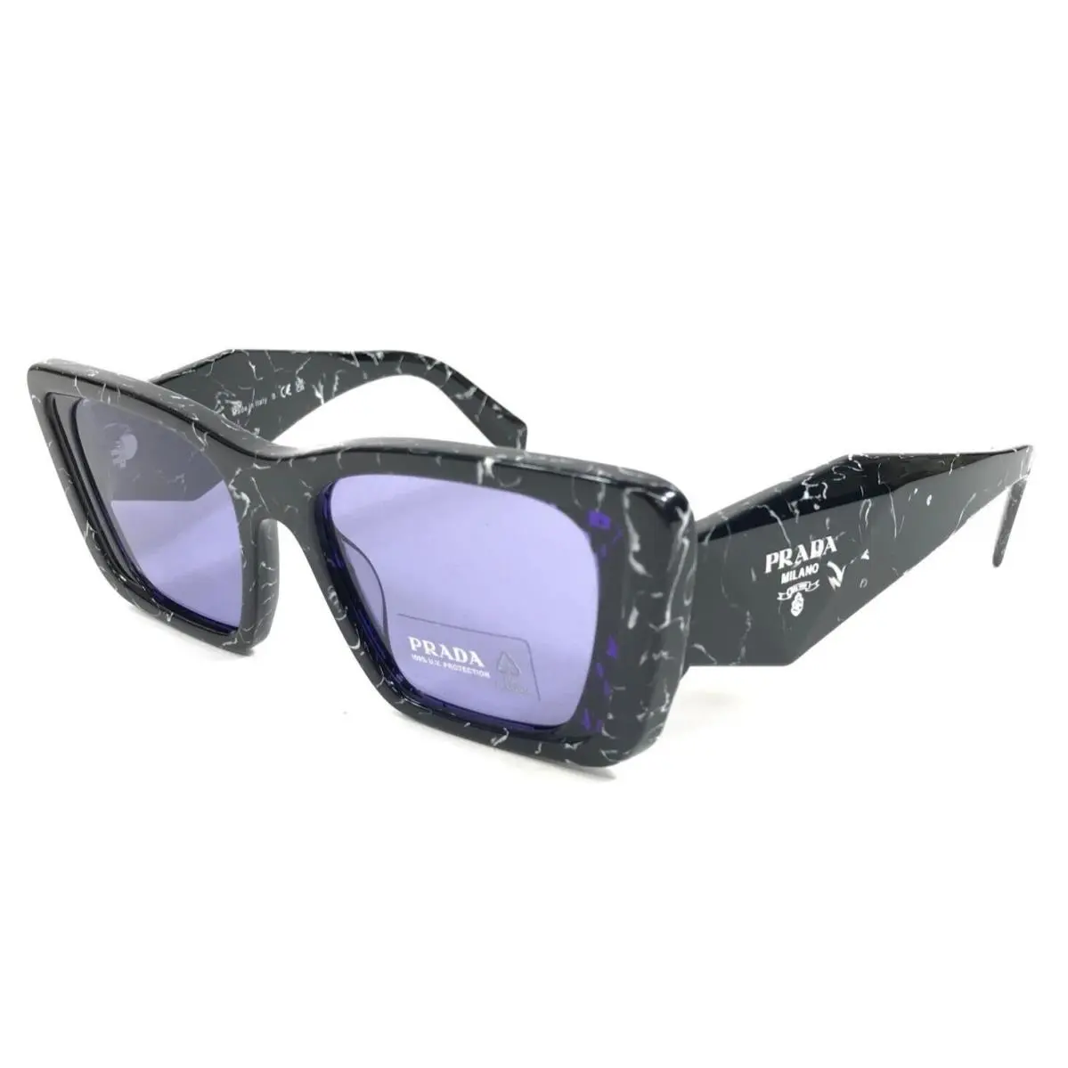 Prada Sunglasses SPR08Y 03V-01O Black White Marble Frames with Violet Lenses