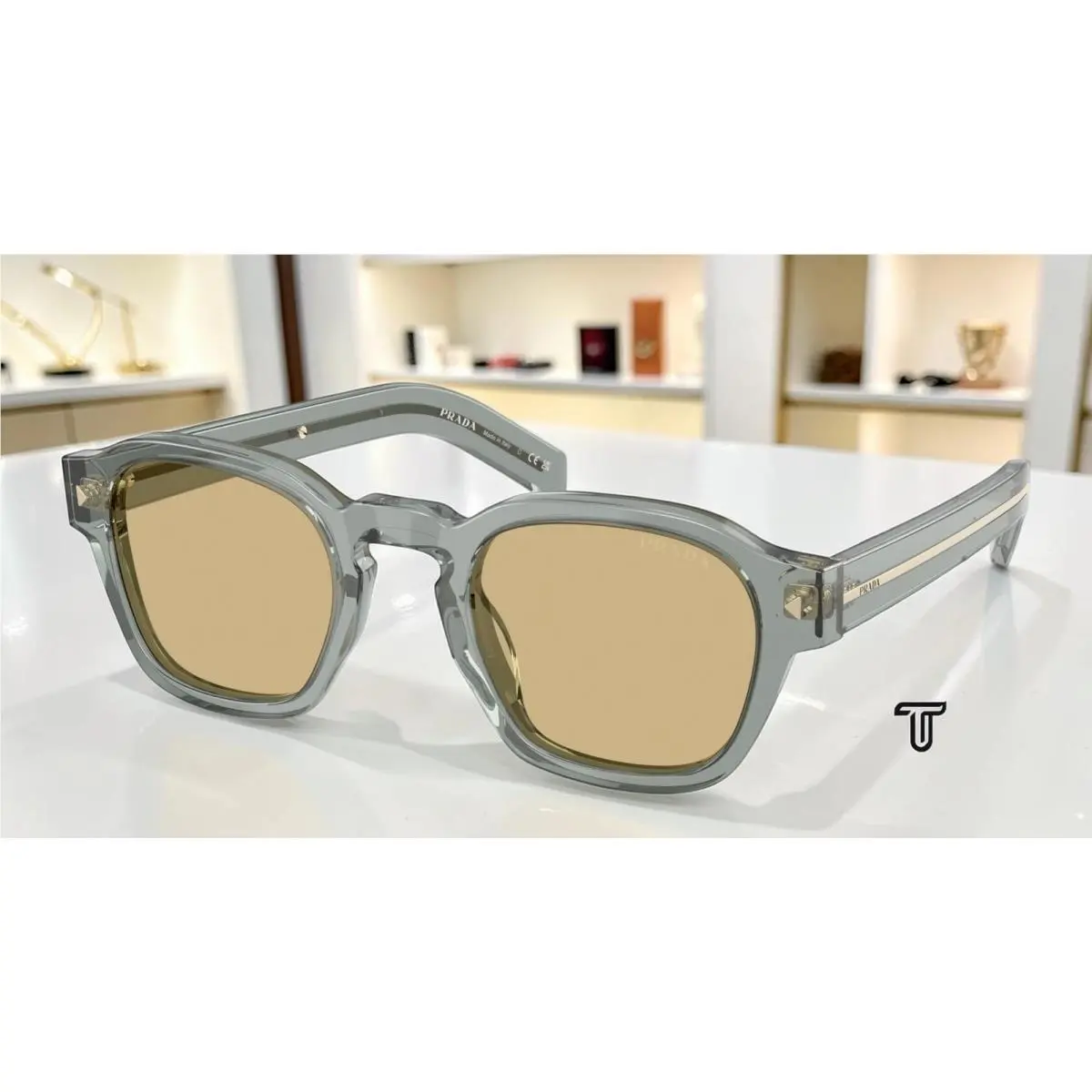 PR A16SF 21J70R Transparent Fog Light Brown 53 mm Men`s Sunglasses by Prada