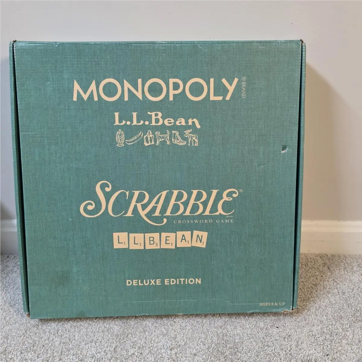 L.l. Bean Deluxe Edition Scrabble Monopoly Board Game LL Wood Lazy Susan