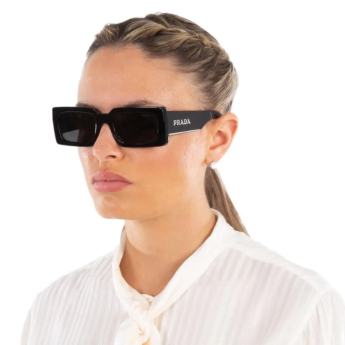 Prada Grey Rectangular Ladies Sunglasses PR A07S 1AB5S0 52 PR A07S 1AB5S0 52