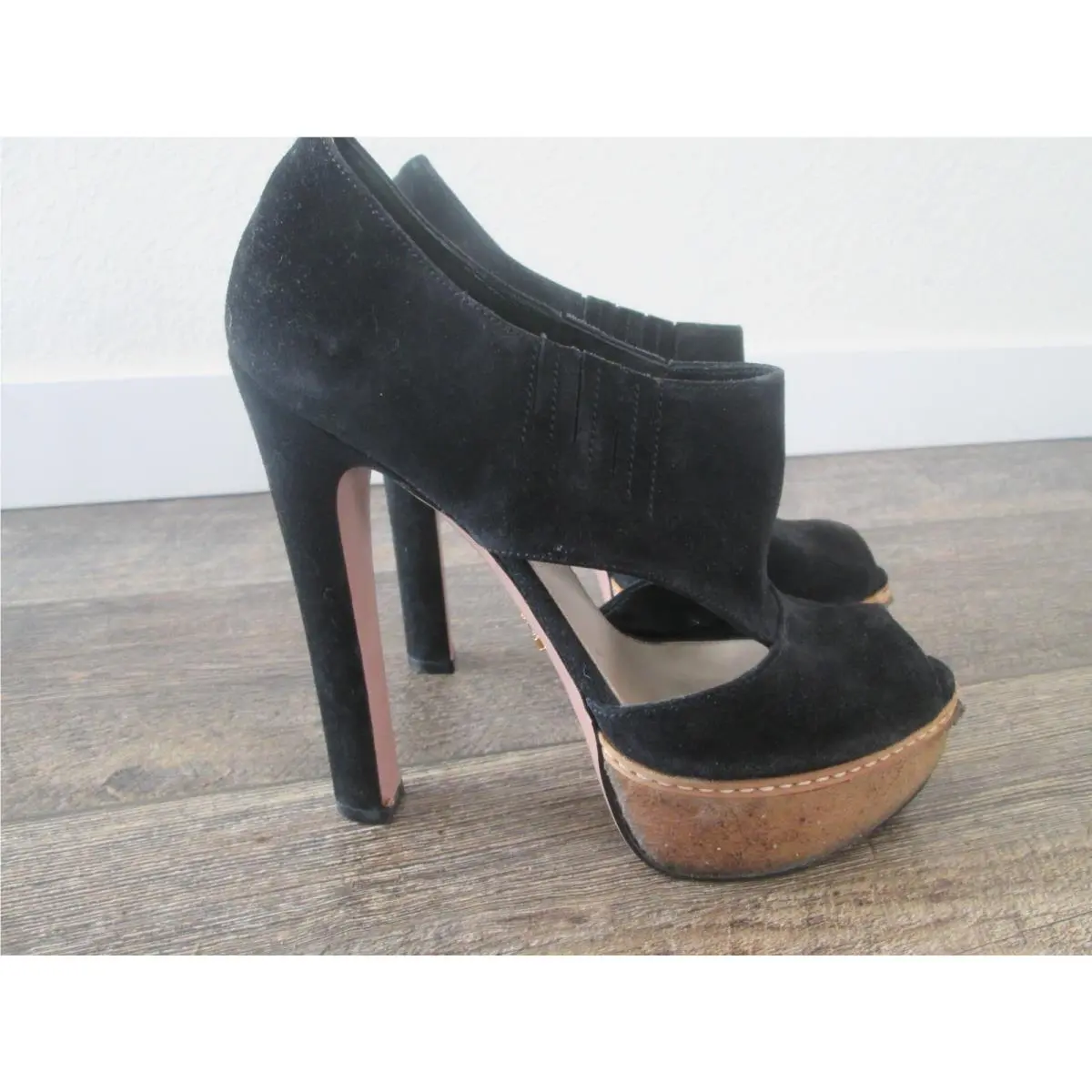 Black Suede Peep Toe Heel Sz. 37 by Prada