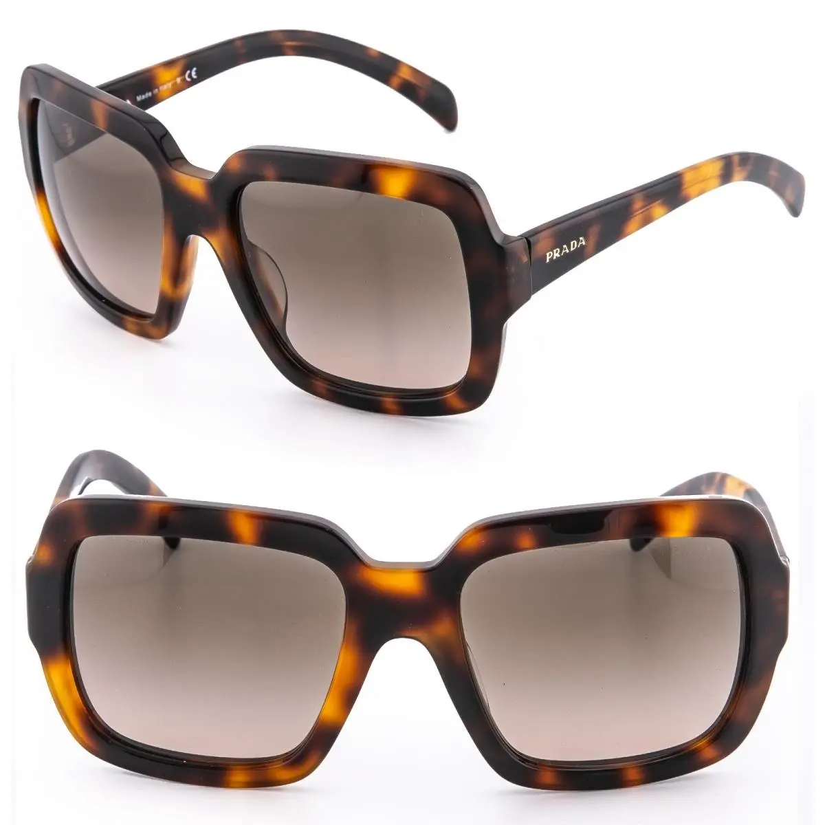 07R 07RS SPR07R Brown Havana Rectangle Bold Ornate Sunglasses by Prada