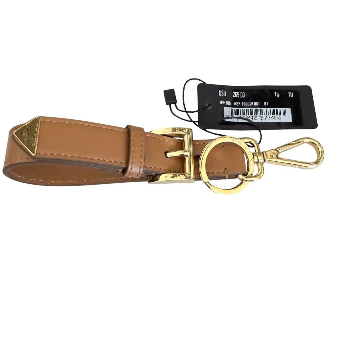Soft Leather Keychain Wristlet Brown Gold 1PP186 Made in Italy by Prada