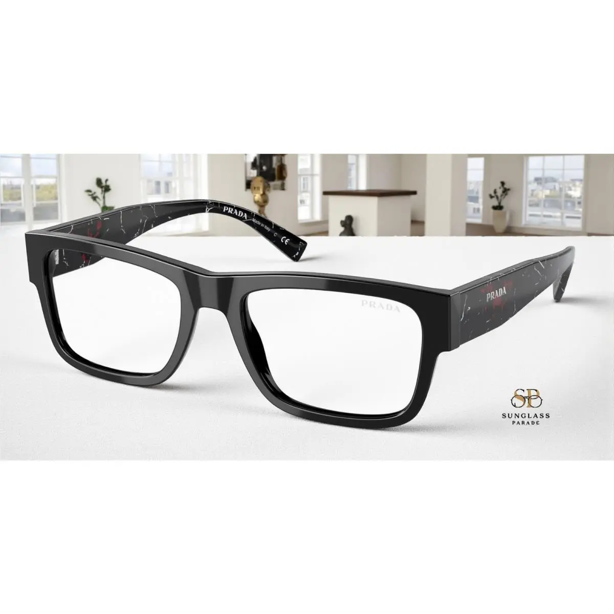 Prada PR 28YS 1AB08N Black Clear Blue Light Filter 54 mm Men`s Sunglasses
