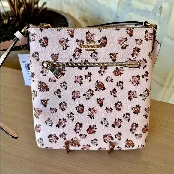 Mini Rowan File Rose Print Crossbody Bag/corner Zip Wallet Blush Multi by Coach