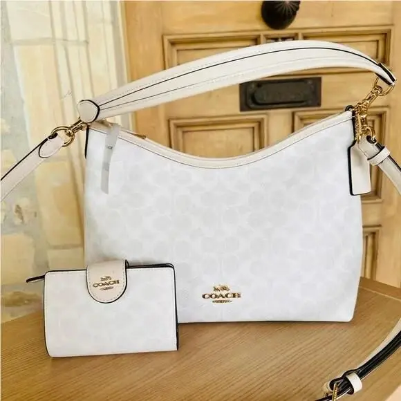 Signature Laurel Shoulder Handbag Purse / Wallet Option Chalk Bundle 2Pcs by Coach