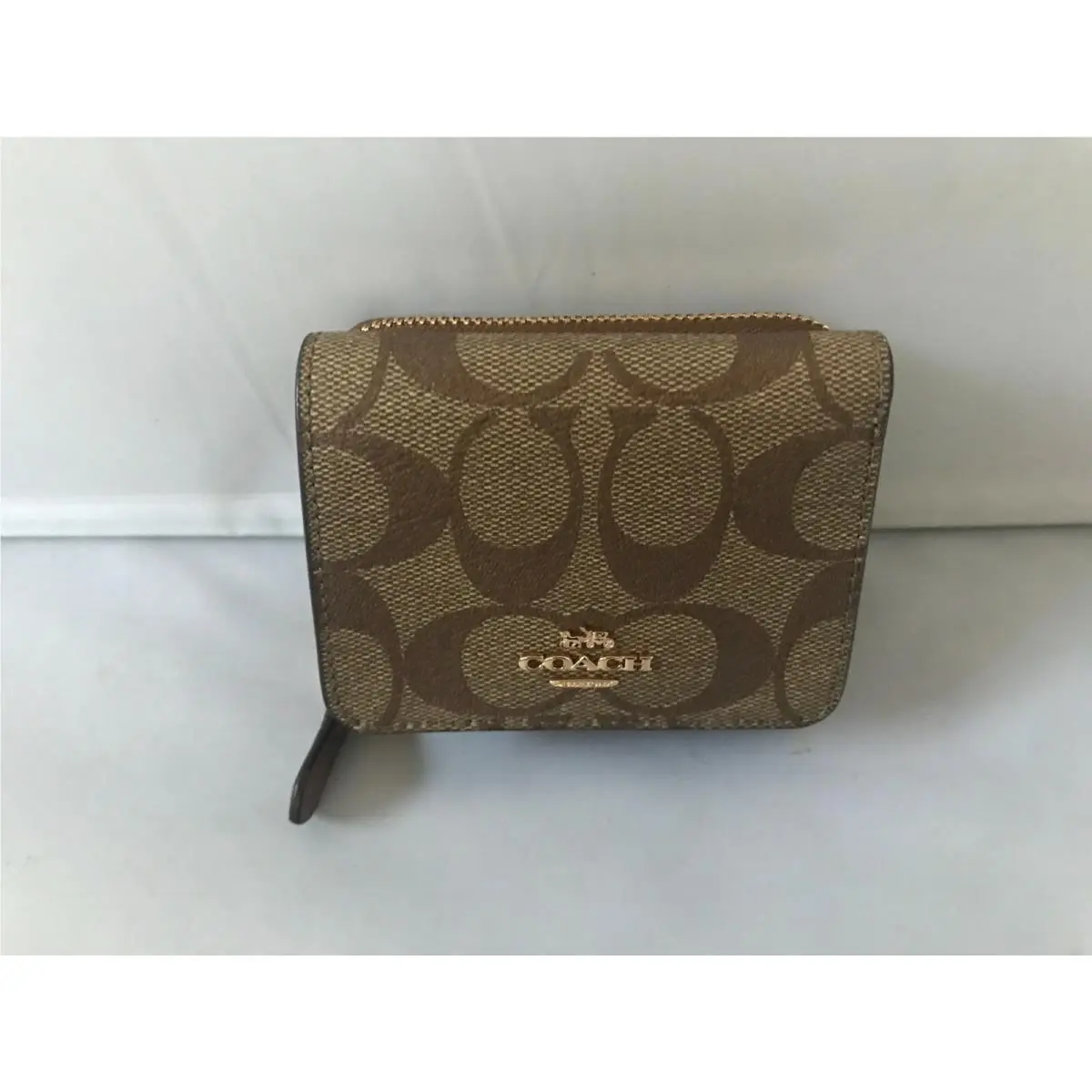 Small Trifold Wallet Canvas Card Case Coin Brown Black or Khaki Saddle$150 by Coach