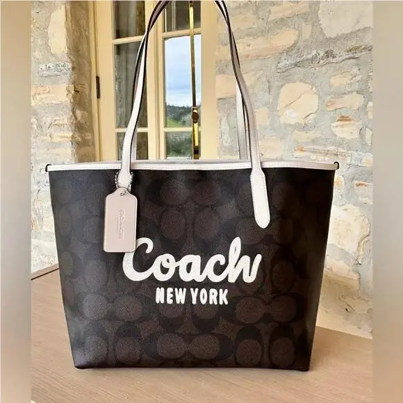 Graphic City Tote Signature Logo Shoulder Bag/ Wallet Option Walnut by Coach