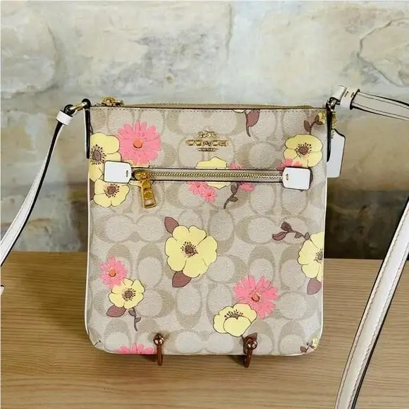 Floral Signature Mini Rowan File Bag Crossbody/ Corner Zip Wallet Option File Bag by Coach