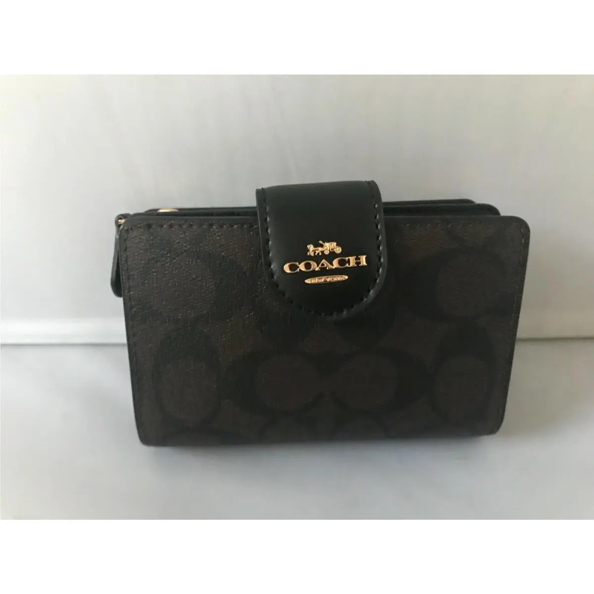 Medium Corner Zip Coin Card Wallet Canvas Saddle Khaki or Brownblack C0082 Brown/Black by Coach