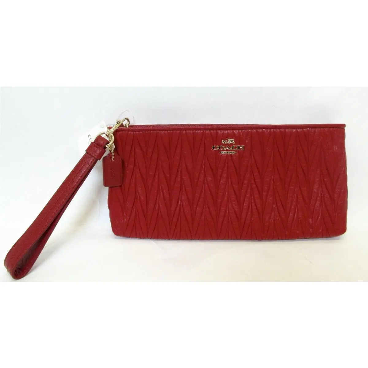 Collette Gathered Leather Zip Clutch Handbag F52297 Red by Coach