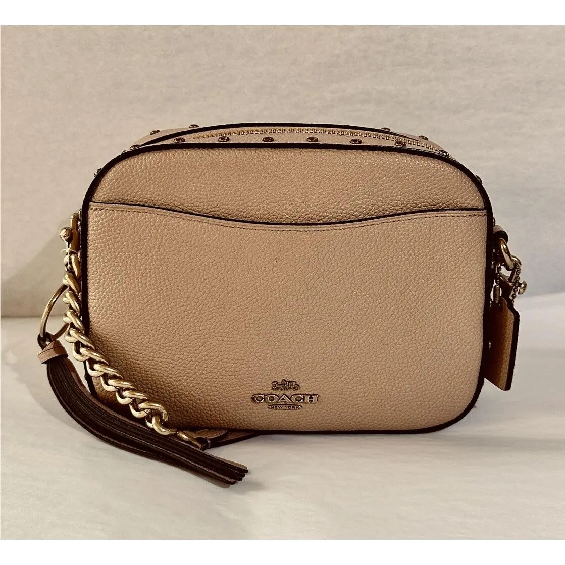 Crystal Rivets Leather Camera Crossbody Bag Pink by Coach
