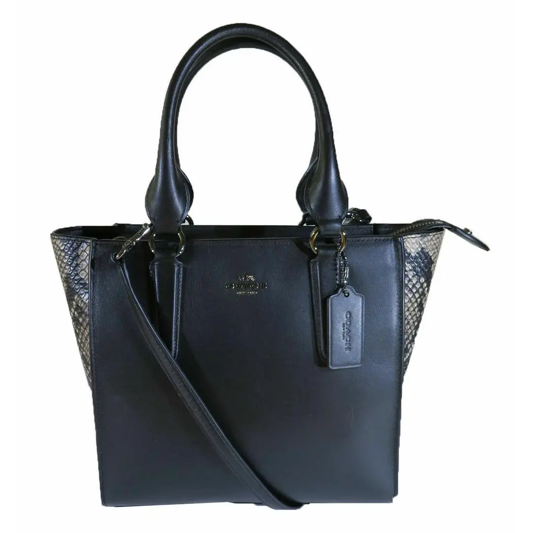 Crosby Black Leather Messenger Bag by Coach