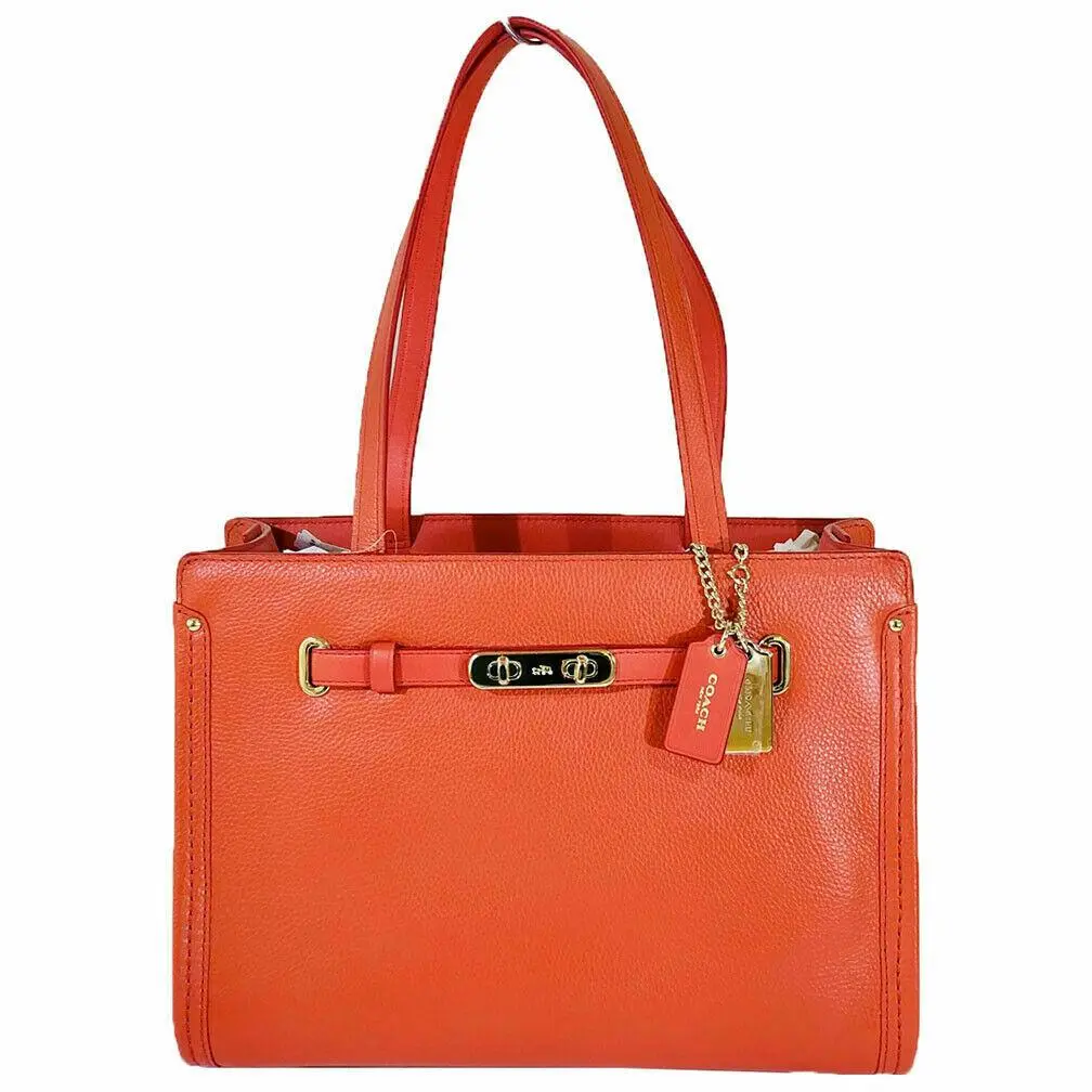 Pebble Leather Small Swagger Tote Light/watermelon by Coach