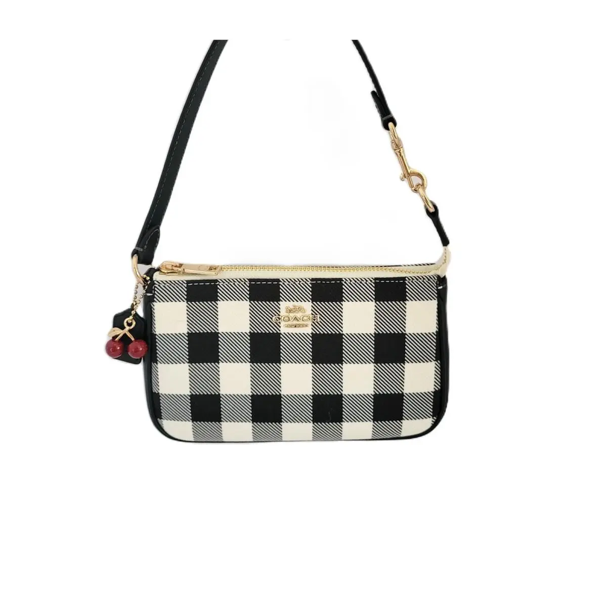 CEN01 Nolita 19 Gingham Print Jacquard Small Handbag Clutch Wristlet Black by Coach