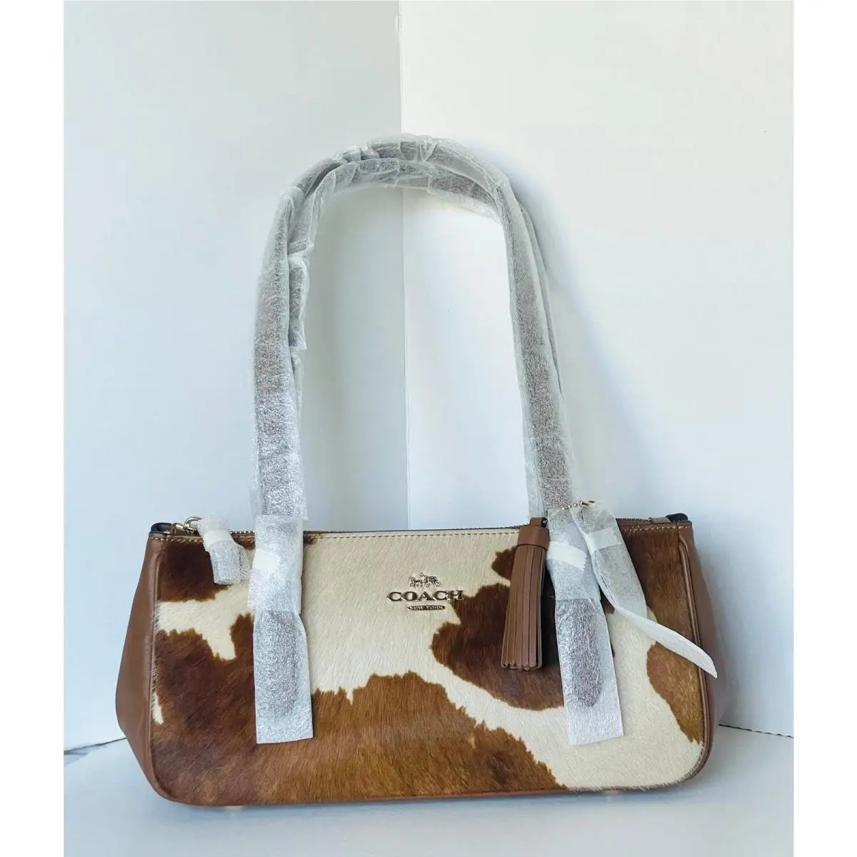 Asher Shoulder Bag CDW46 Haircalf Cow Print Brown Leather Gold Tone B by Coach