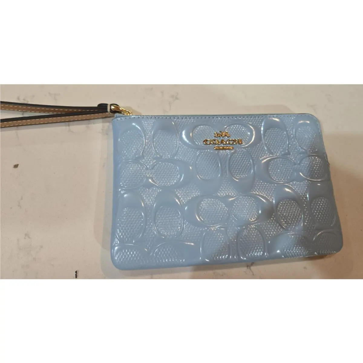 Corner Zip Wristlet In Signature Light Blue Color CEX36 by Coach