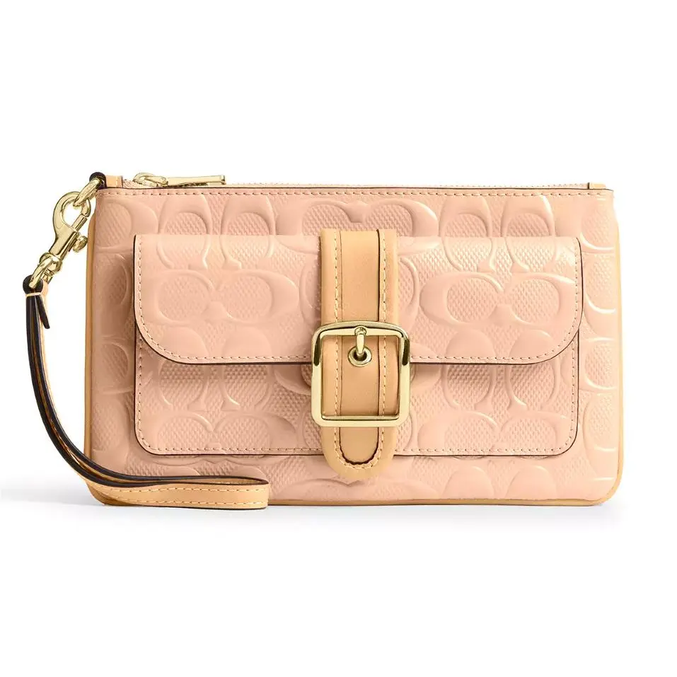Ashton Wristlet - CEN12 Faded Blush Orange Signature Patent Leather by Coach