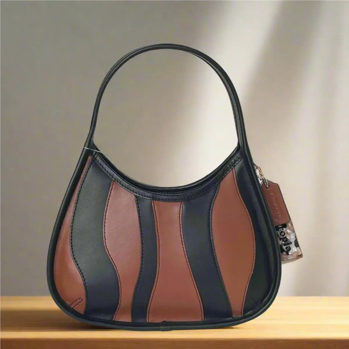topia Ergo Wavy Stripe Bag Brown Black Leather 90s CQ004 by Coach