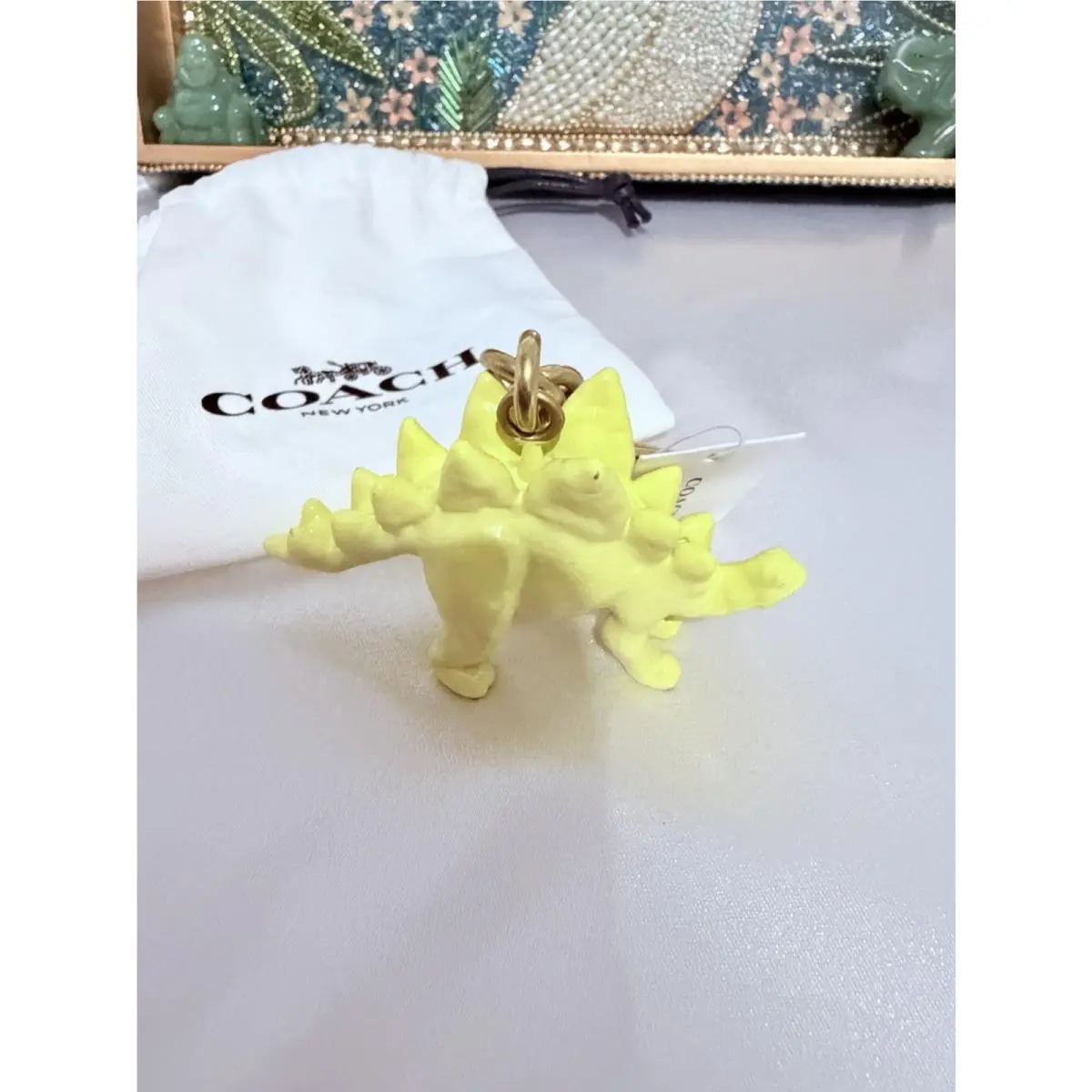 Stegosaurus Bag Charm Key Ring Fob Enamel Metal Brass/yellow CAX77 by Coach