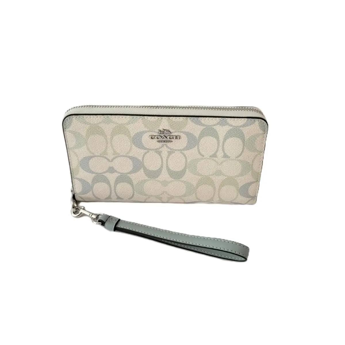 CEC22 Long Zip Around Wallet Signature Coated Canvas Wristlet Chalk Blue by Coach