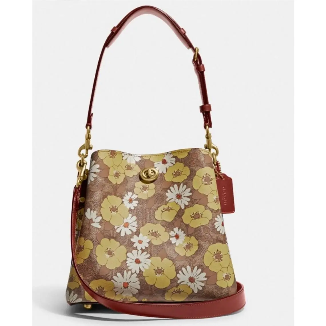 C9721 Willow Bucket Tote Signature Canvas Yellow Floral Print Tan by Coach