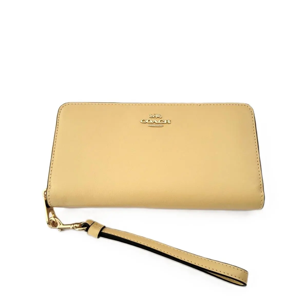 CEC19 Long Zip Around Crinkle Shiny Leather Wallet Wristlet Vanilla by Coach