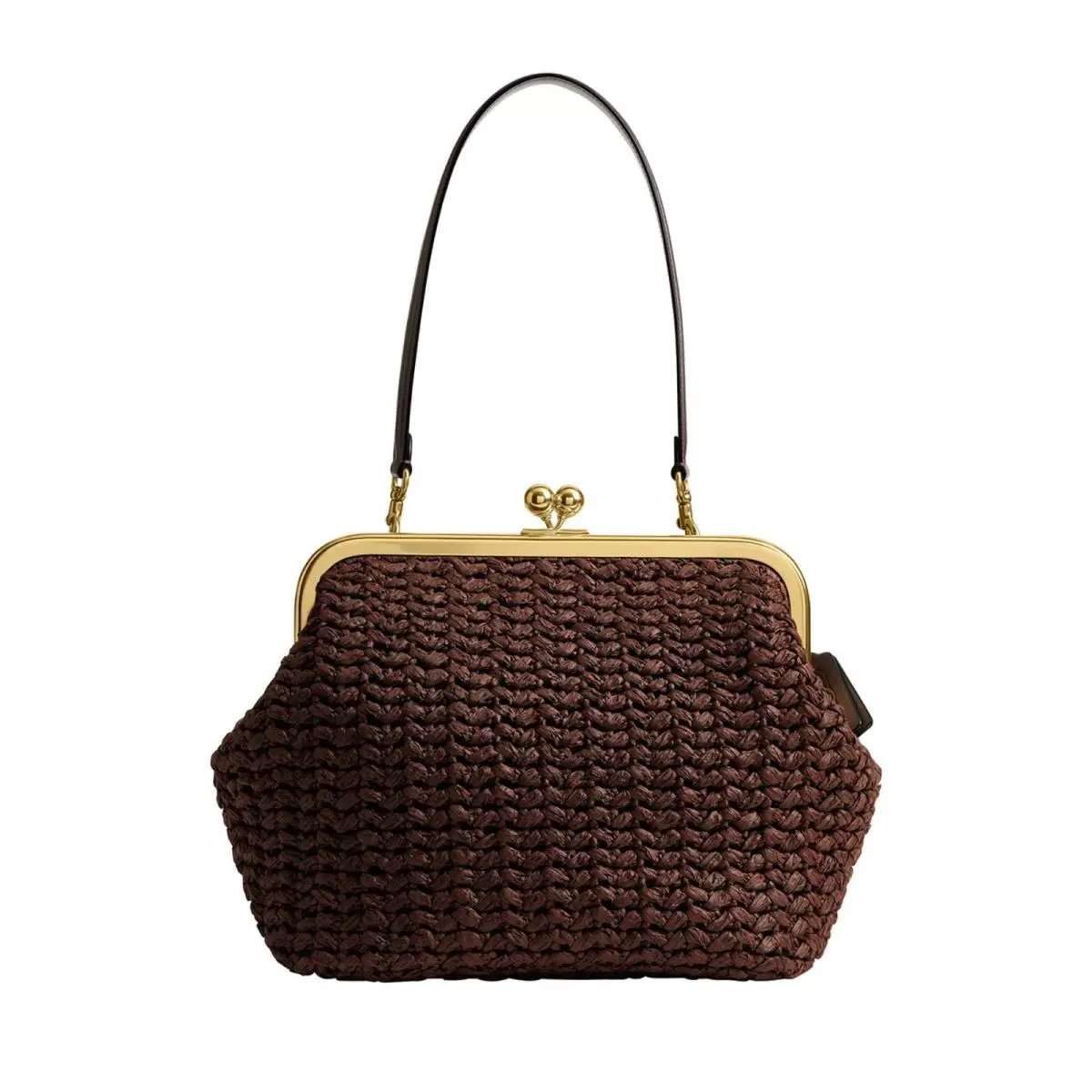 Kisslock Medium Straw Frame Leather Bag 27 Maple CDZ28 Brown by Coach