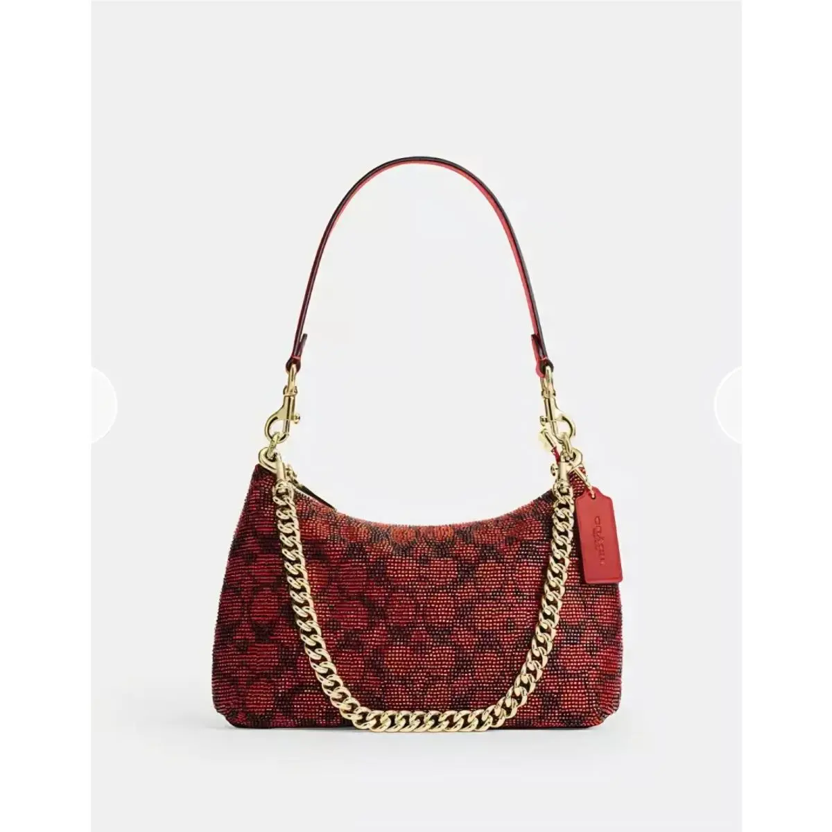 Teri Shoulder Bag Satin Beaded in Crimson Gold Hardware CET14 Handbag by Coach
