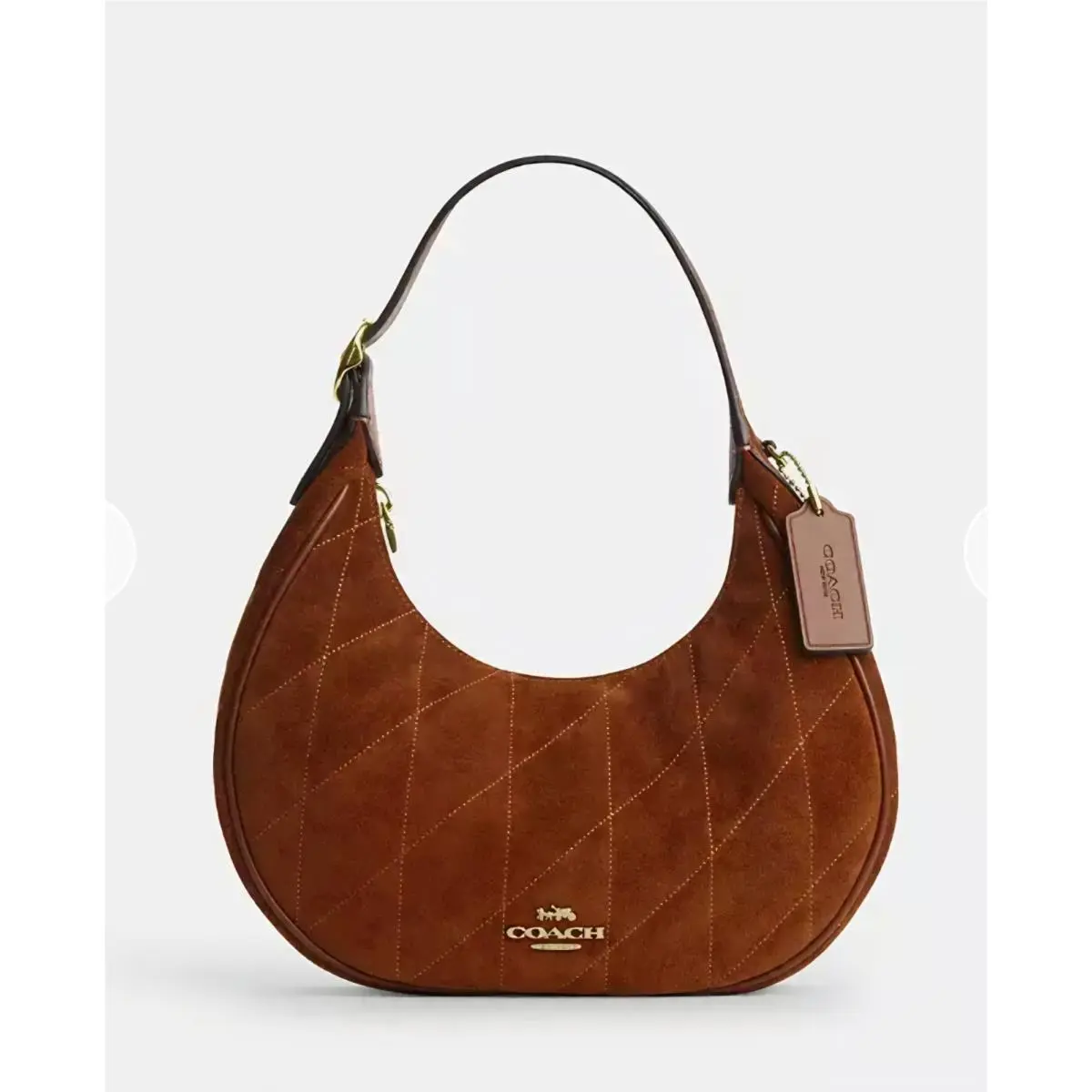 Emily Shoulder Bag with Quilting in Gold Warm Brown Suede CFG08 by Coach