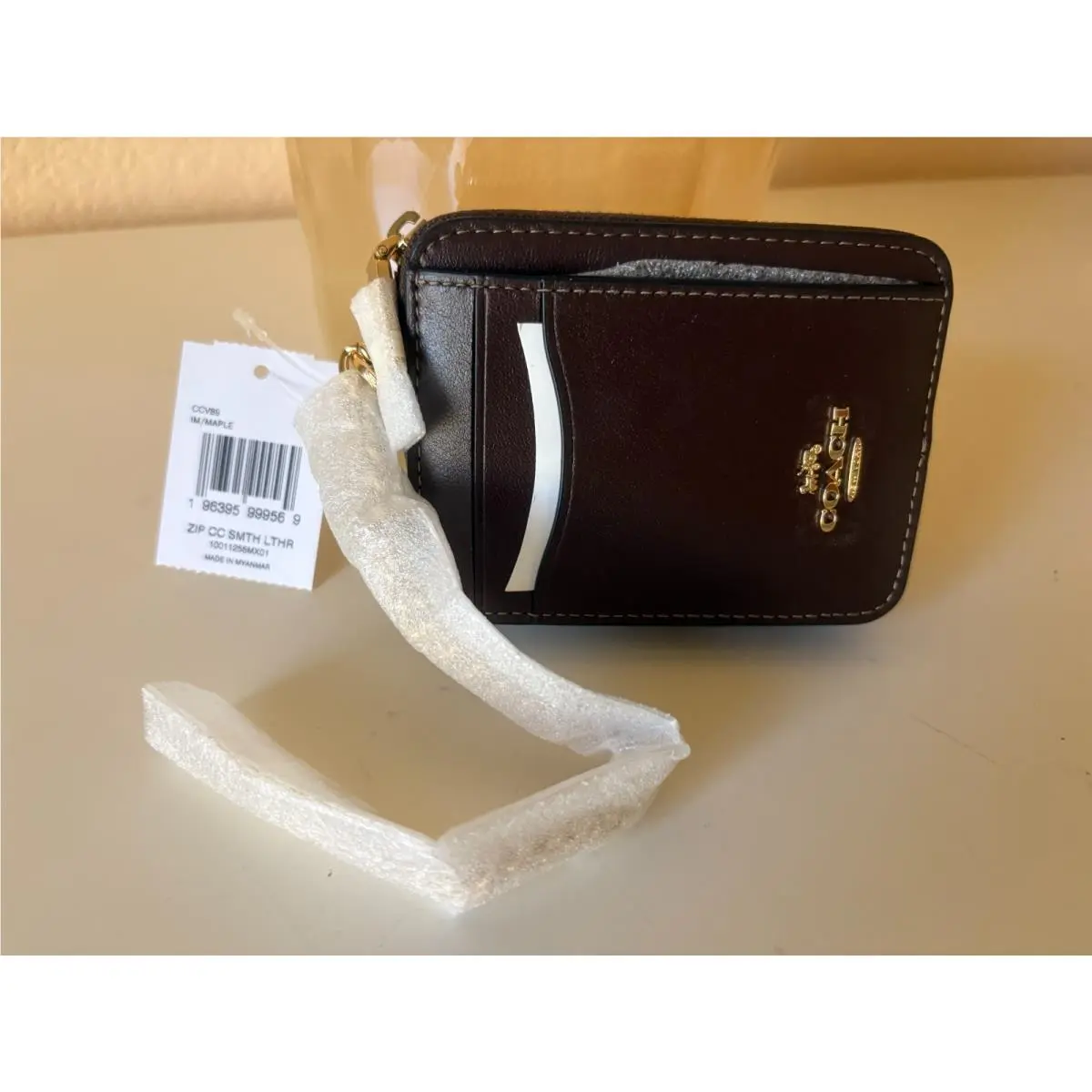 Zip Card Case Smooth Leather Wallet Maple CCV89 by Coach