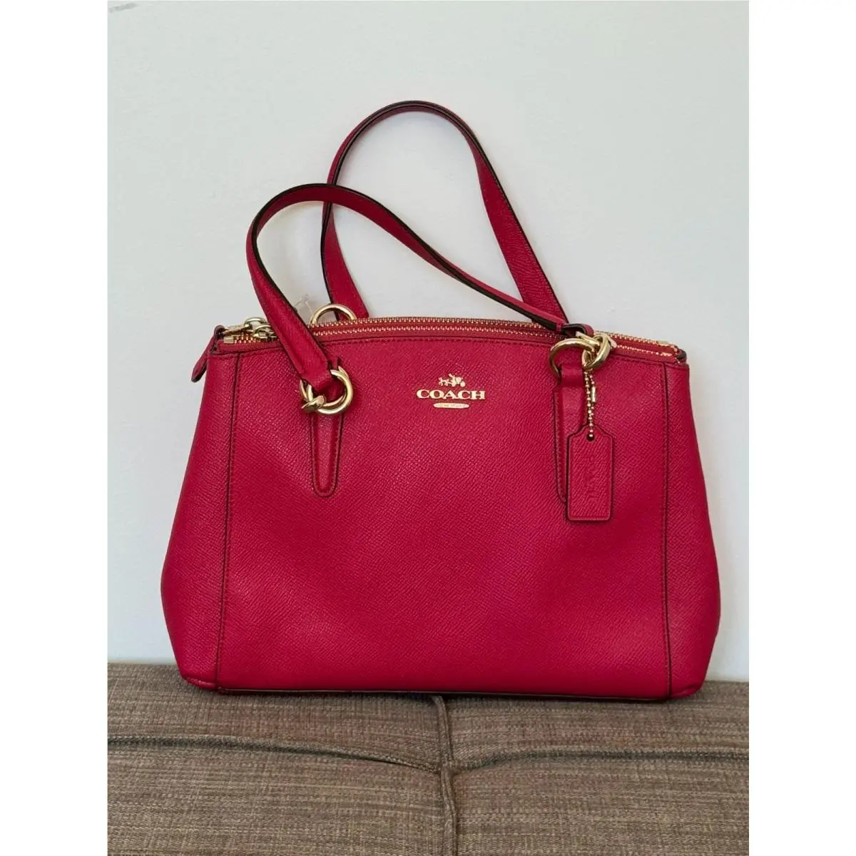 Mini Christie Carryall Bag in Crossgrain Leather Bright Pink F57523 by Coach