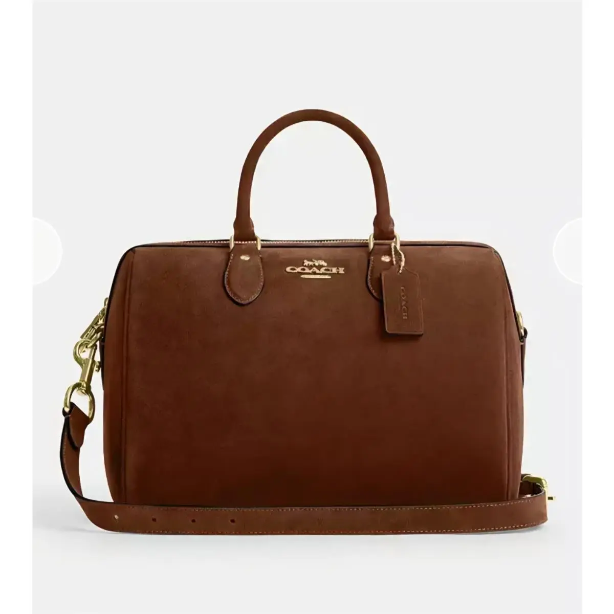 Rowan Large Satchel Bag in Suede Gold Warm Brown CET42 Handbag by Coach