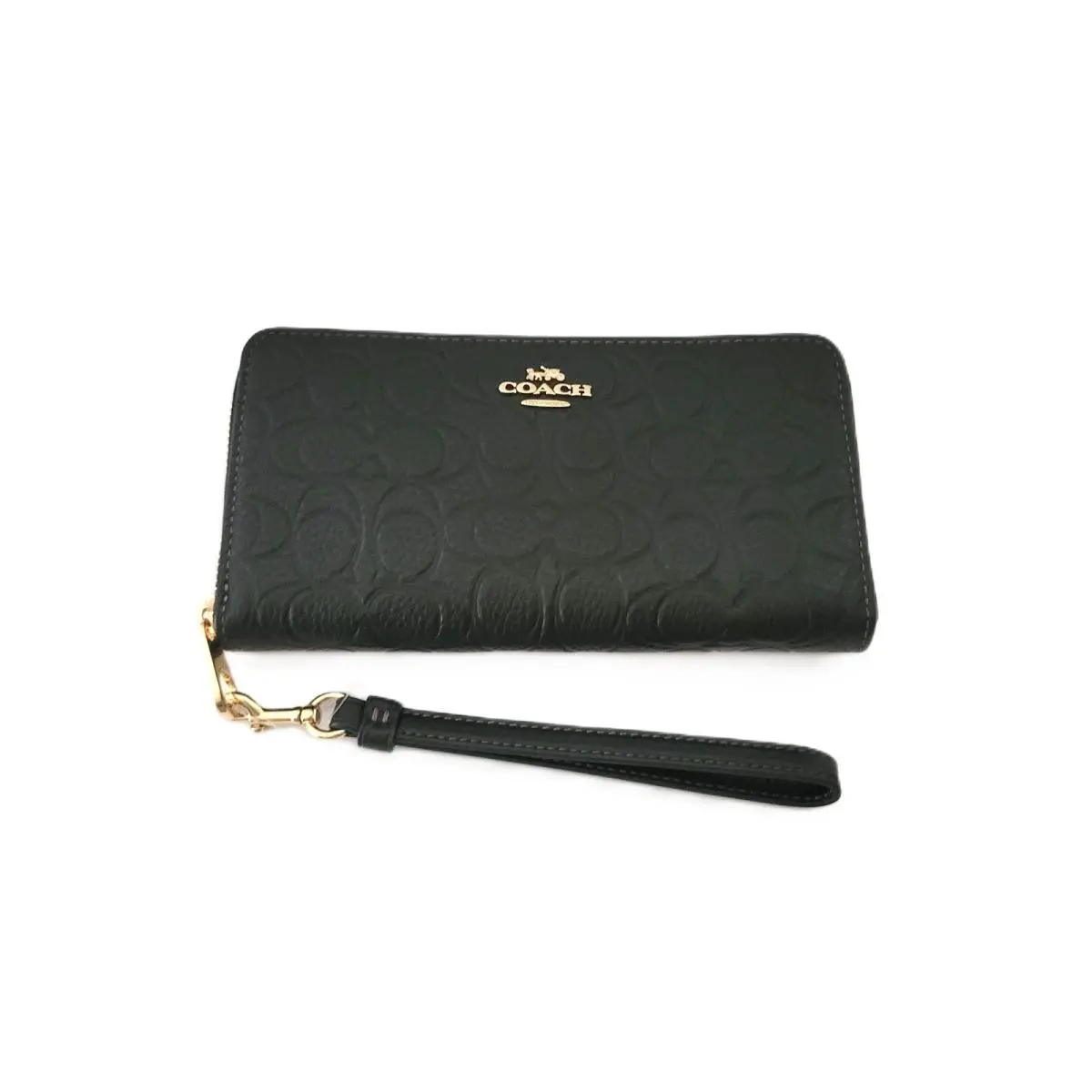 CEW21 Long Zip Around Embossed Signature Leather Wallet Black Clutch by Coach