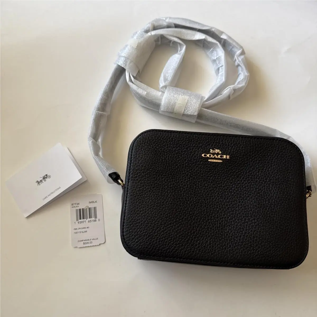 Mini Camera Bag in Pebble Leather Black / Gold Purse Tote 87734 by Coach