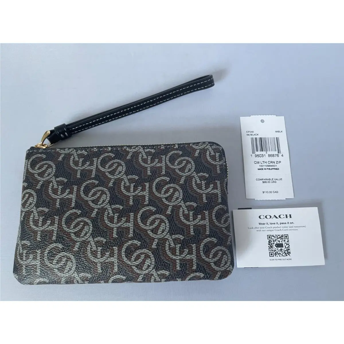 Leather Corner Zip Wristlet Monogram Print by Coach