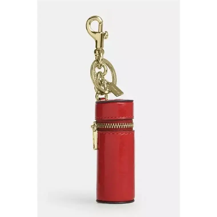 Bright Cherry Red Glazed Leather Zipper Top Lipstick Case Bag Charm by Coach